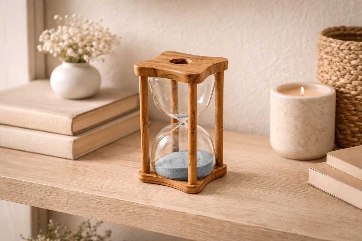 Engraved Olive Wood Hourglass, Wedding Memory Gift for Bride and Groom, Rustic Keepsake Decor, Personalized Gift