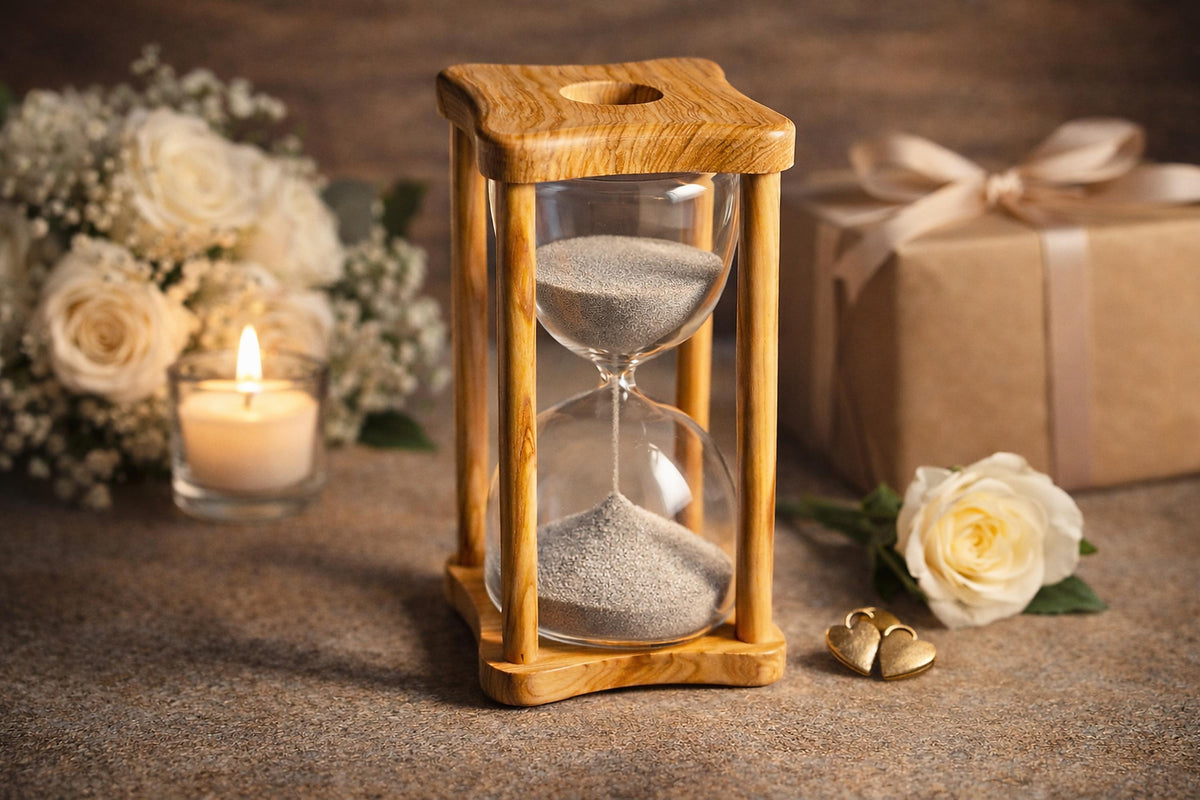 Personalized Memorial Hourglass, Olive Wood Ashes Keepsake, Engraved Remembrance Gift, Rustic Tribute Decor