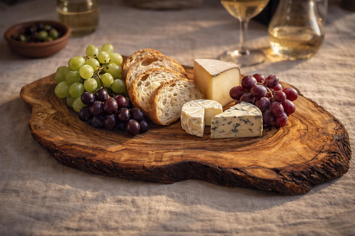 Rustic Olive Wood Cutting Board: Large Kitchen Board with Natural Bark Edge