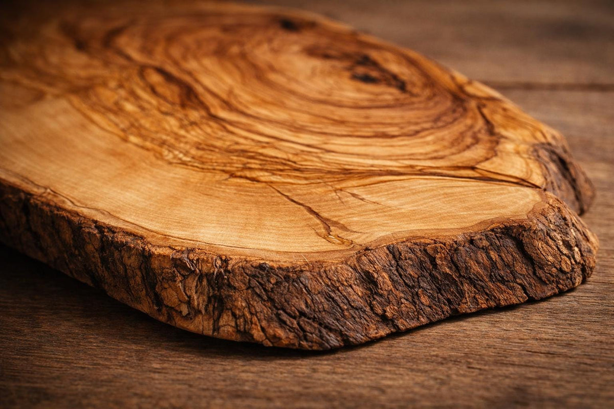 Rustic Olive Wood Cutting Board: Large Kitchen Board with Natural Bark Edge