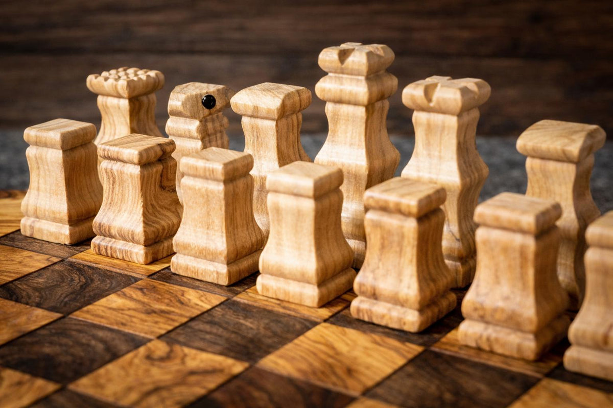 Handmade Olive Wood Chess Set, Rustic Live Edge Chess Board, Premium Wooden Board Game, Gift for Him