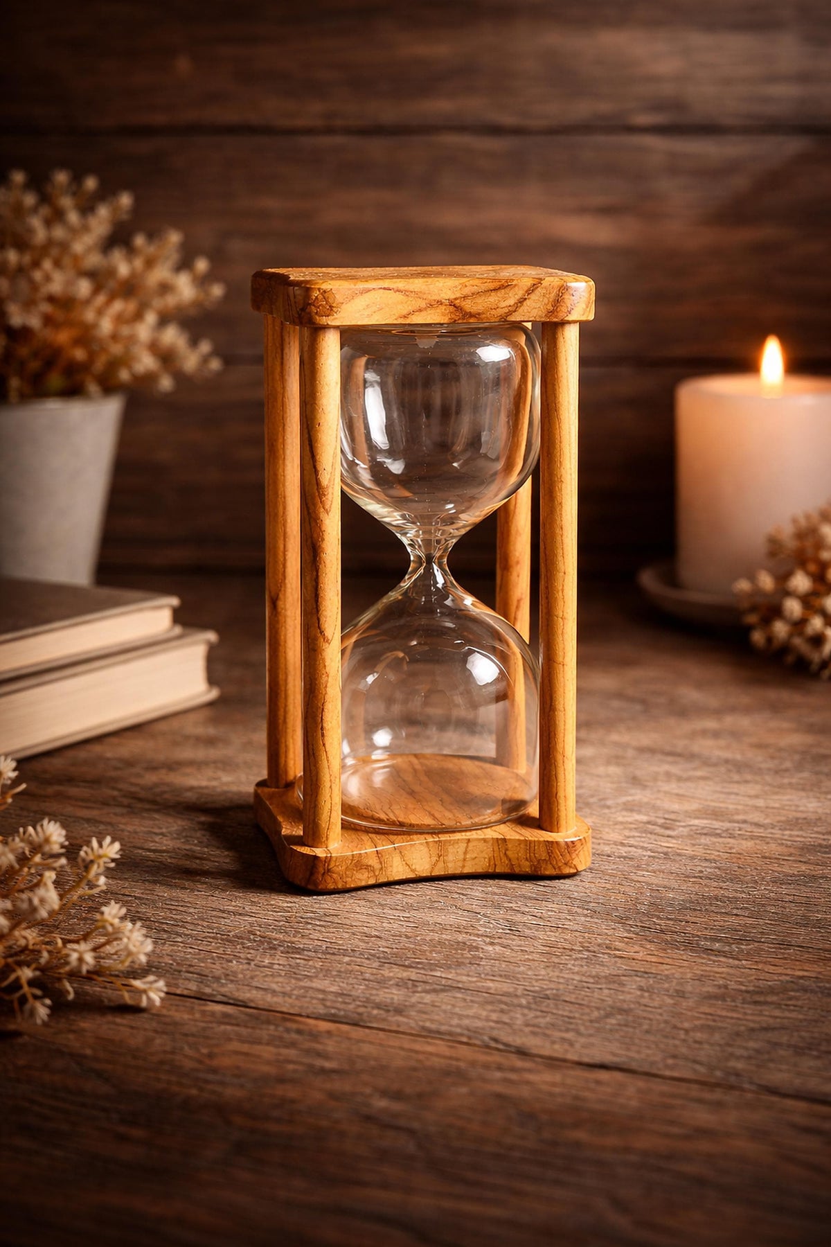 Personalized Memorial Hourglass, Olive Wood Ashes Keepsake, Engraved Remembrance Gift, Rustic Tribute Decor