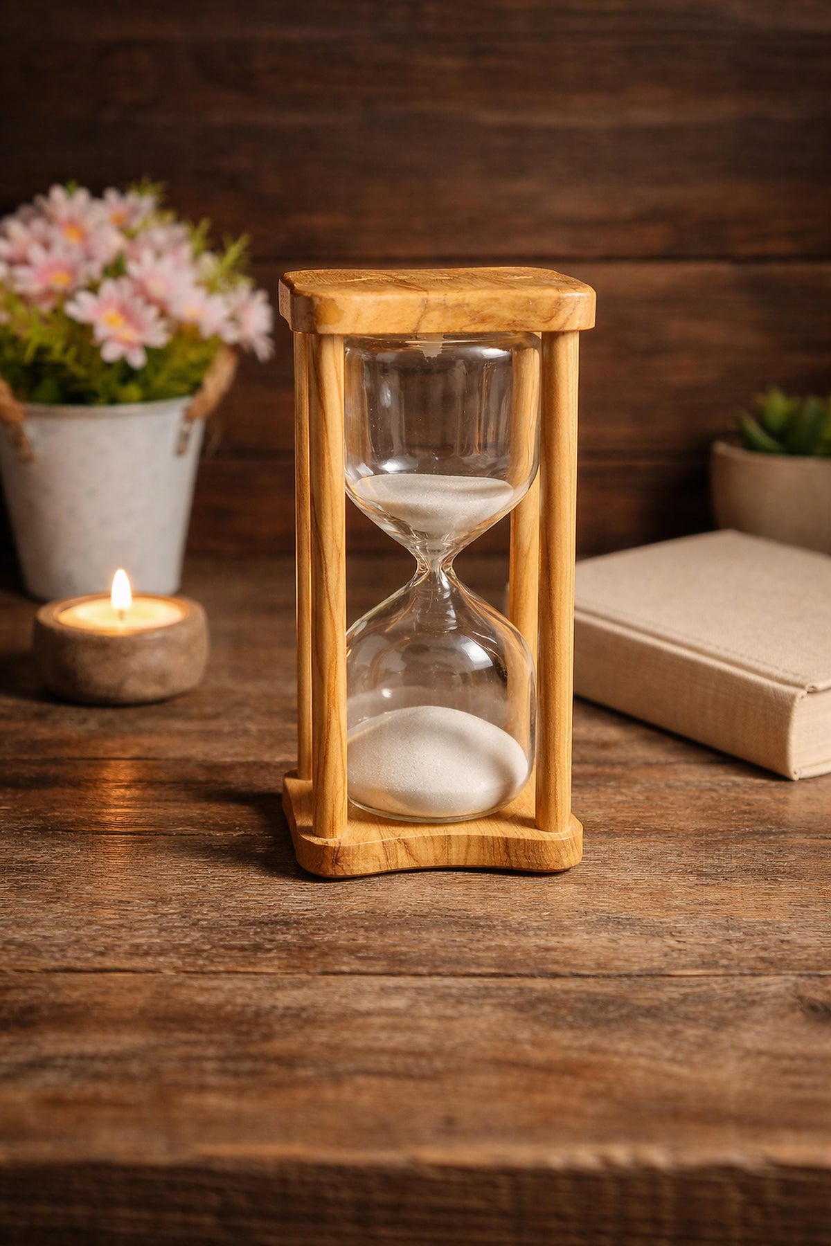 Personalized Memorial Hourglass, Olive Wood Ashes Keepsake, Engraved Remembrance Gift, Rustic Tribute Decor