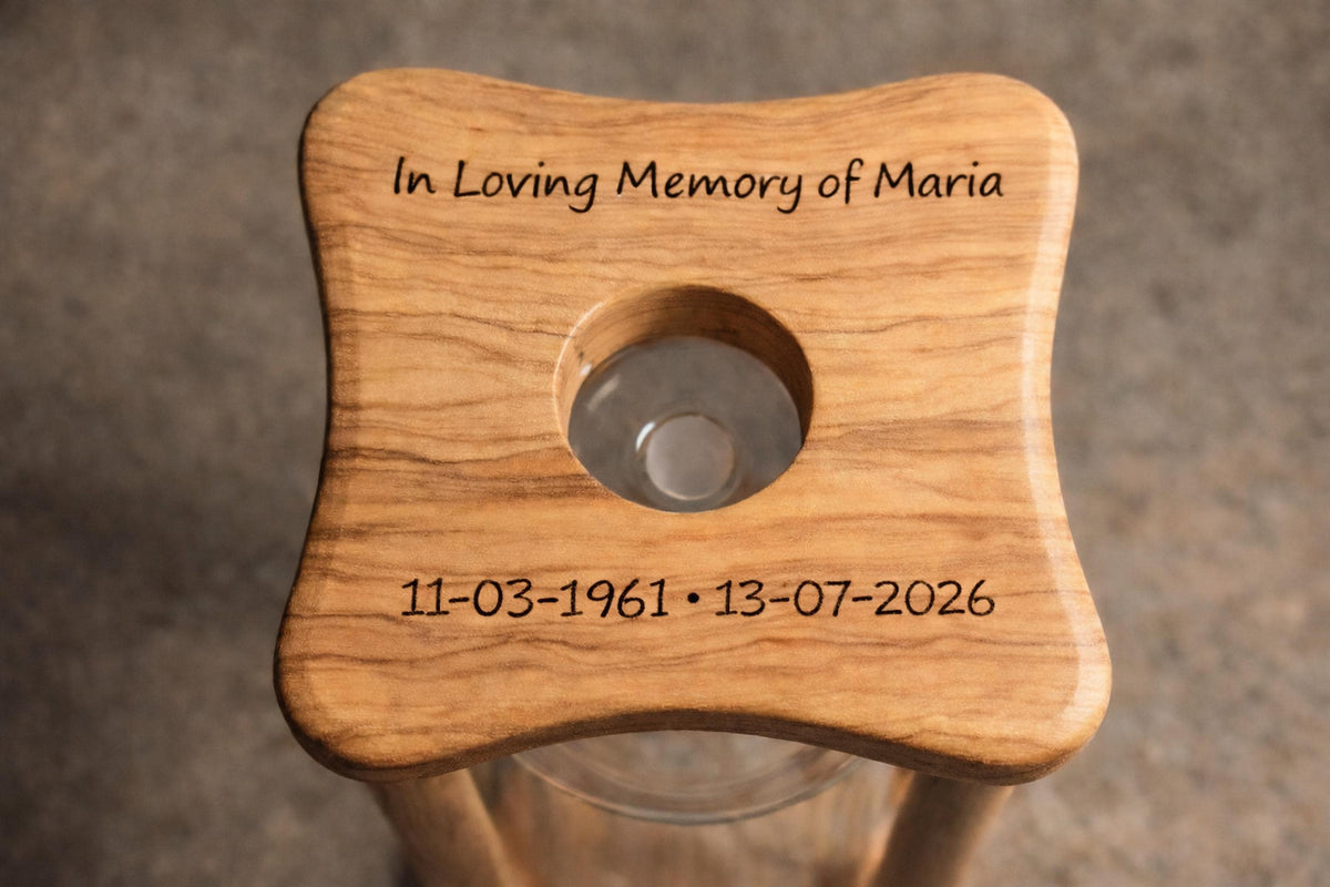 Personalized Memorial Hourglass, Olive Wood Ashes Keepsake, Engraved Remembrance Gift, Rustic Tribute Decor