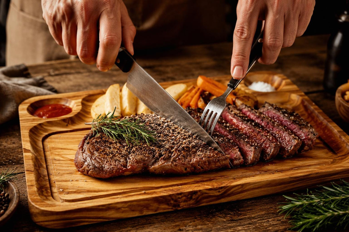 Olive Wood Steak Board, BBQ Serving Plate, Juice Channel Meat Board, Rustic Grill Gift
