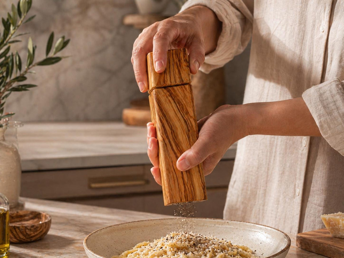 Olive Wood Pepper Mill, Handmade Square Salt Grinder, 1 Wooden Spice Grinder, Rustic Kitchen Gift