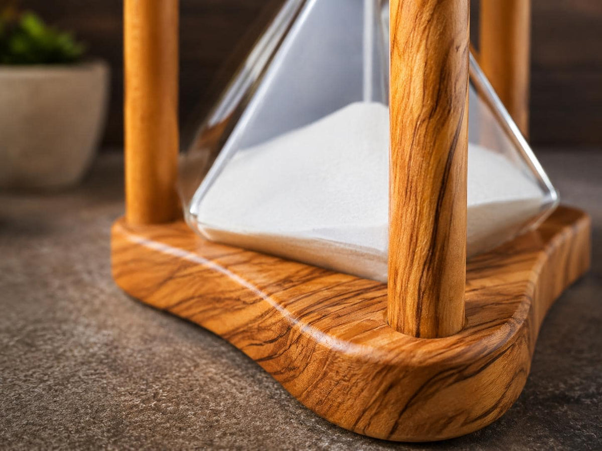 50 Minute Olive Wood Hourglass, Wooden Sand Timer for Massage Therapy, Yoga, Meditation, Spa Decor, Handmade Rustic Gift