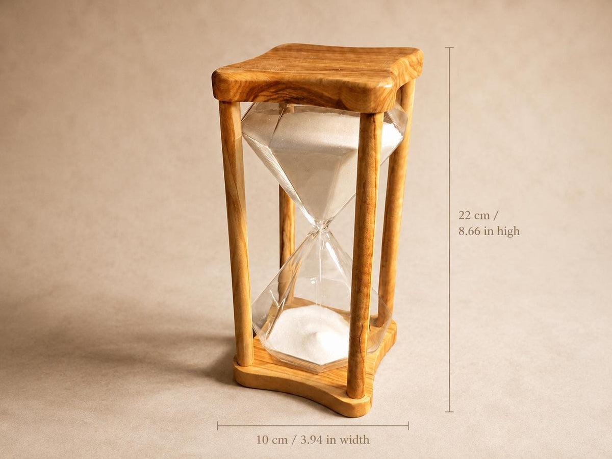 50 Minute Olive Wood Hourglass, Wooden Sand Timer for Massage Therapy, Yoga, Meditation, Spa Decor, Handmade Rustic Gift