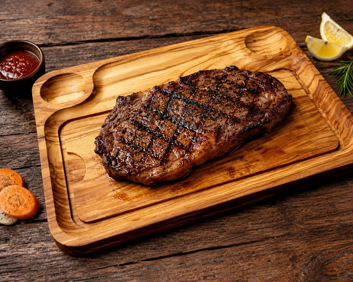 Olive Wood Steak Board, BBQ Serving Plate, Juice Channel Meat Board, Rustic Grill Gift