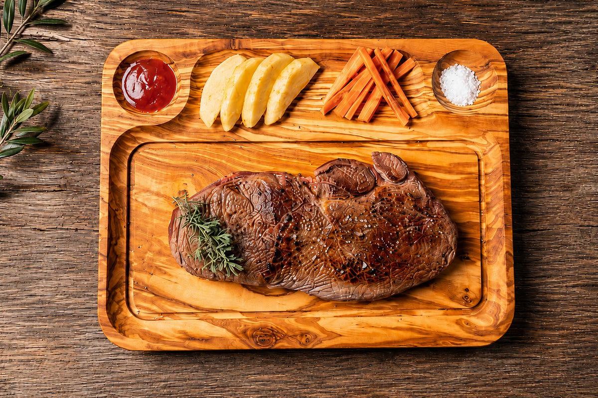 Olive Wood Steak Board, BBQ Serving Plate, Juice Channel Meat Board, Rustic Grill Gift