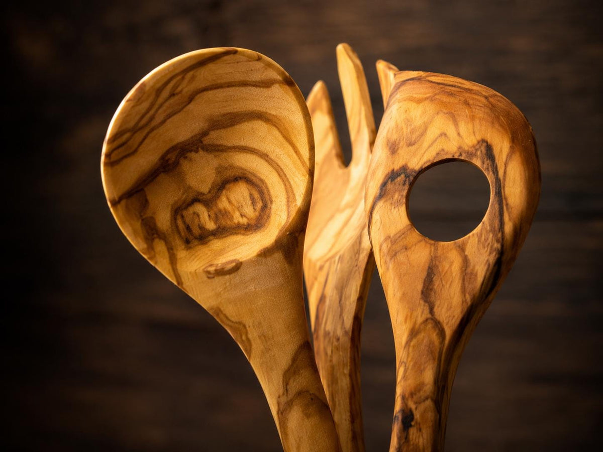 Olive Wood Kitchen Utensil Set of 5, Handmade Wooden Cooking Spoons, Rustic Housewarming Gift, Kitchen Gift for Cook
