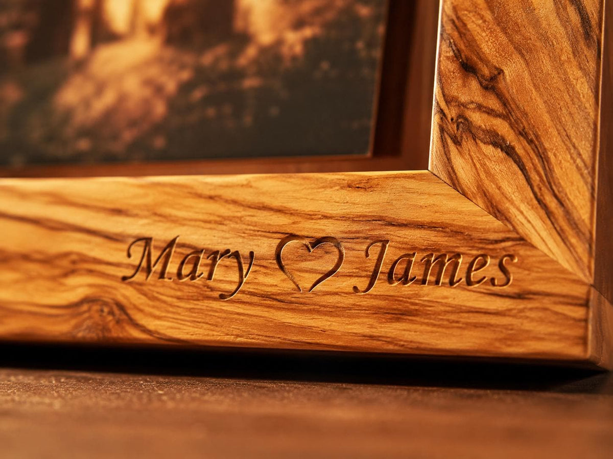 Personalized Olive Wood Photo Frames Set of 2, Rustic Wedding Gift, Anniversary Gift for Couple, Handmade Memory Frames
