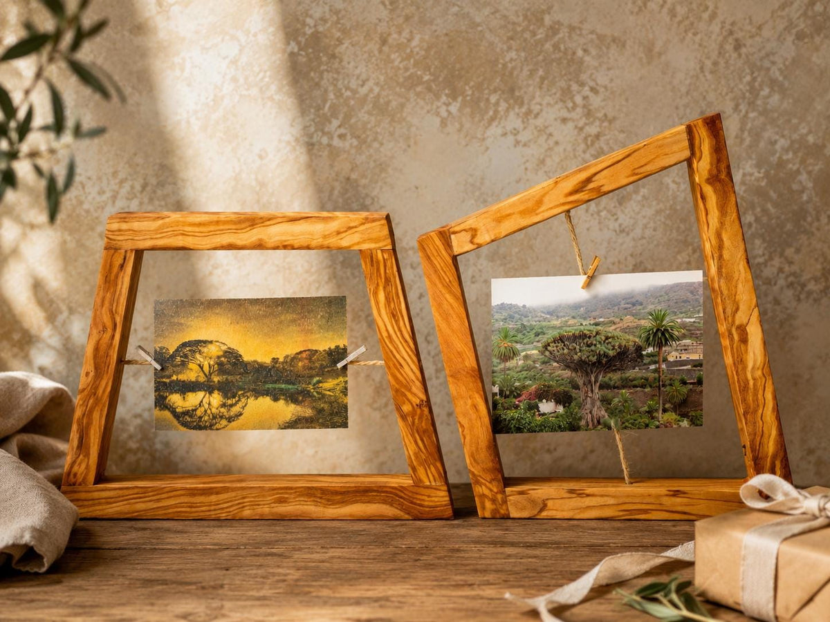 Personalized Olive Wood Photo Frames Set of 2, Rustic Wedding Gift, Anniversary Gift for Couple, Handmade Memory Frames