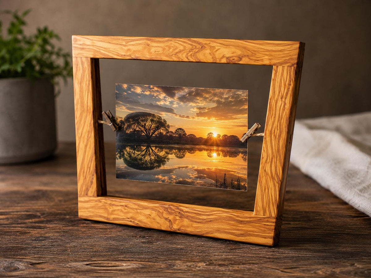 Personalized Olive Wood Photo Frames Set of 2, Rustic Wedding Gift, Anniversary Gift for Couple, Handmade Memory Frames