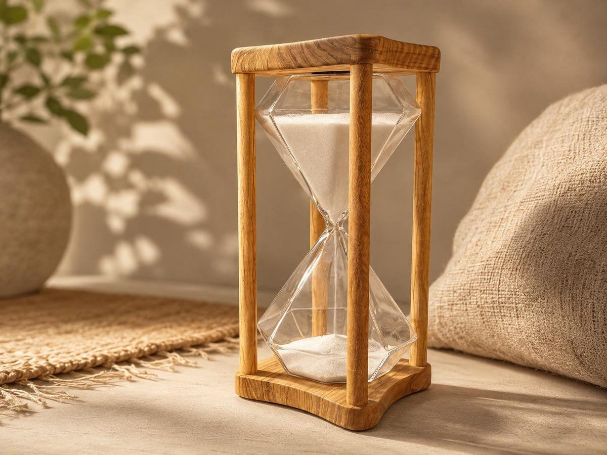 50 Minute Olive Wood Hourglass, Wooden Sand Timer for Massage Therapy, Yoga, Meditation, Spa Decor, Handmade Rustic Gift