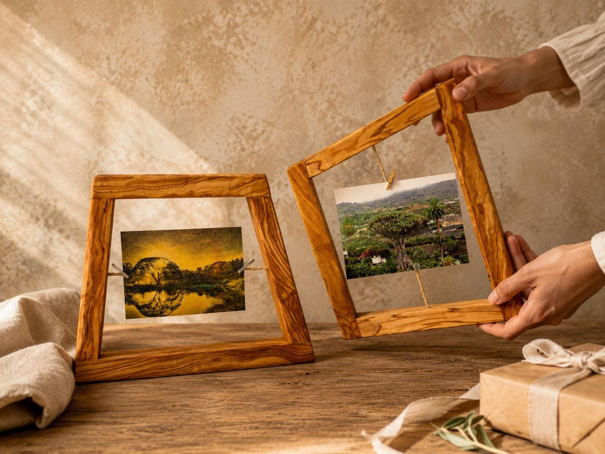 Personalized Olive Wood Photo Frames Set of 2, Rustic Wedding Gift, Anniversary Gift for Couple, Handmade Memory Frames