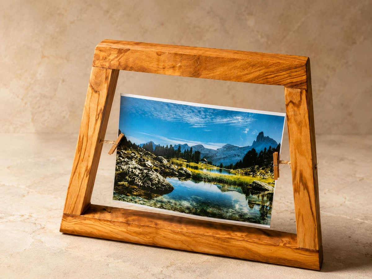 Personalized Olive Wood Photo Frames Set of 2, Rustic Wedding Gift, Anniversary Gift for Couple, Handmade Memory Frames