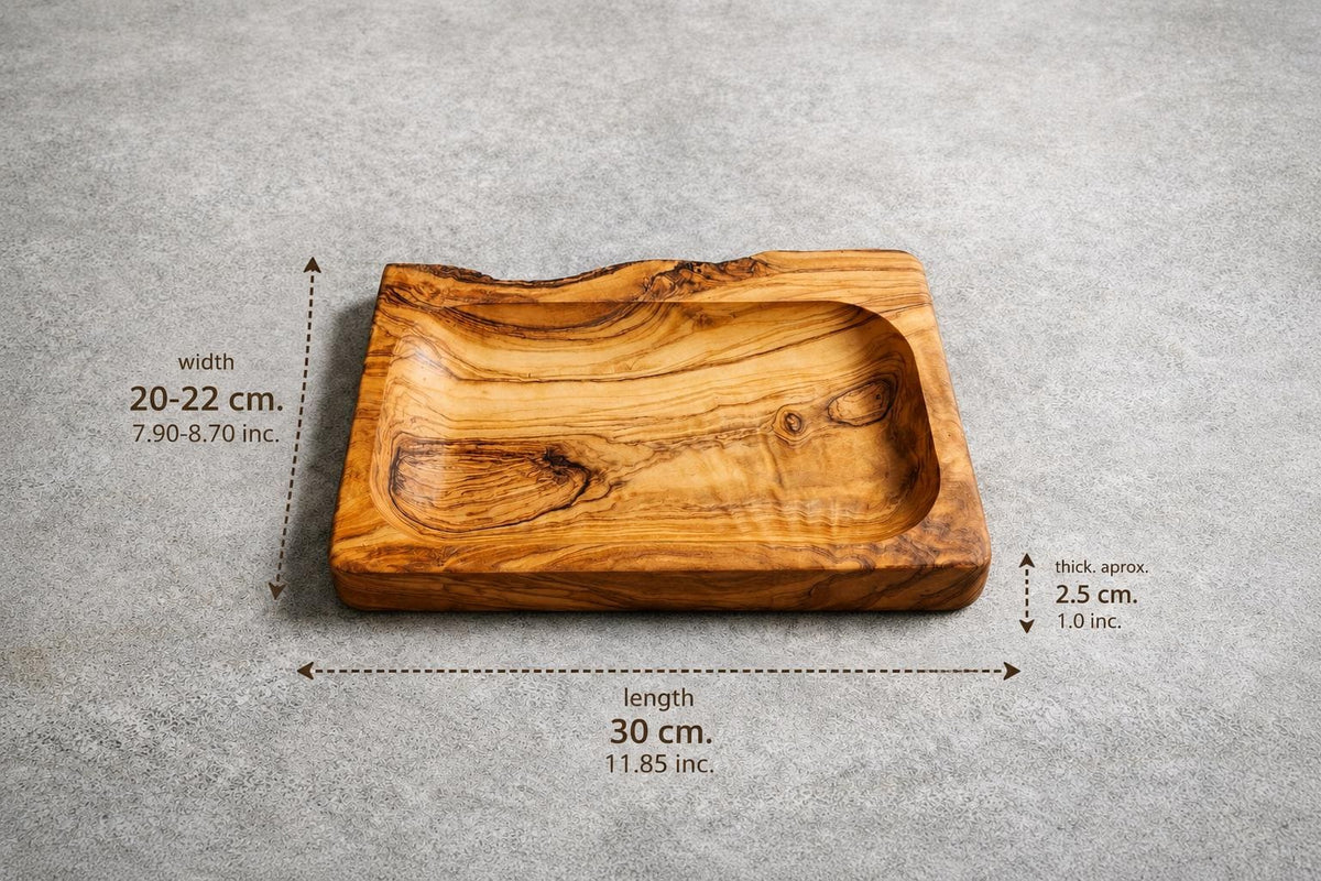 Personalized Olive Wood Serving Tray with Natural Bark Edge: Engraved Rustic Gift