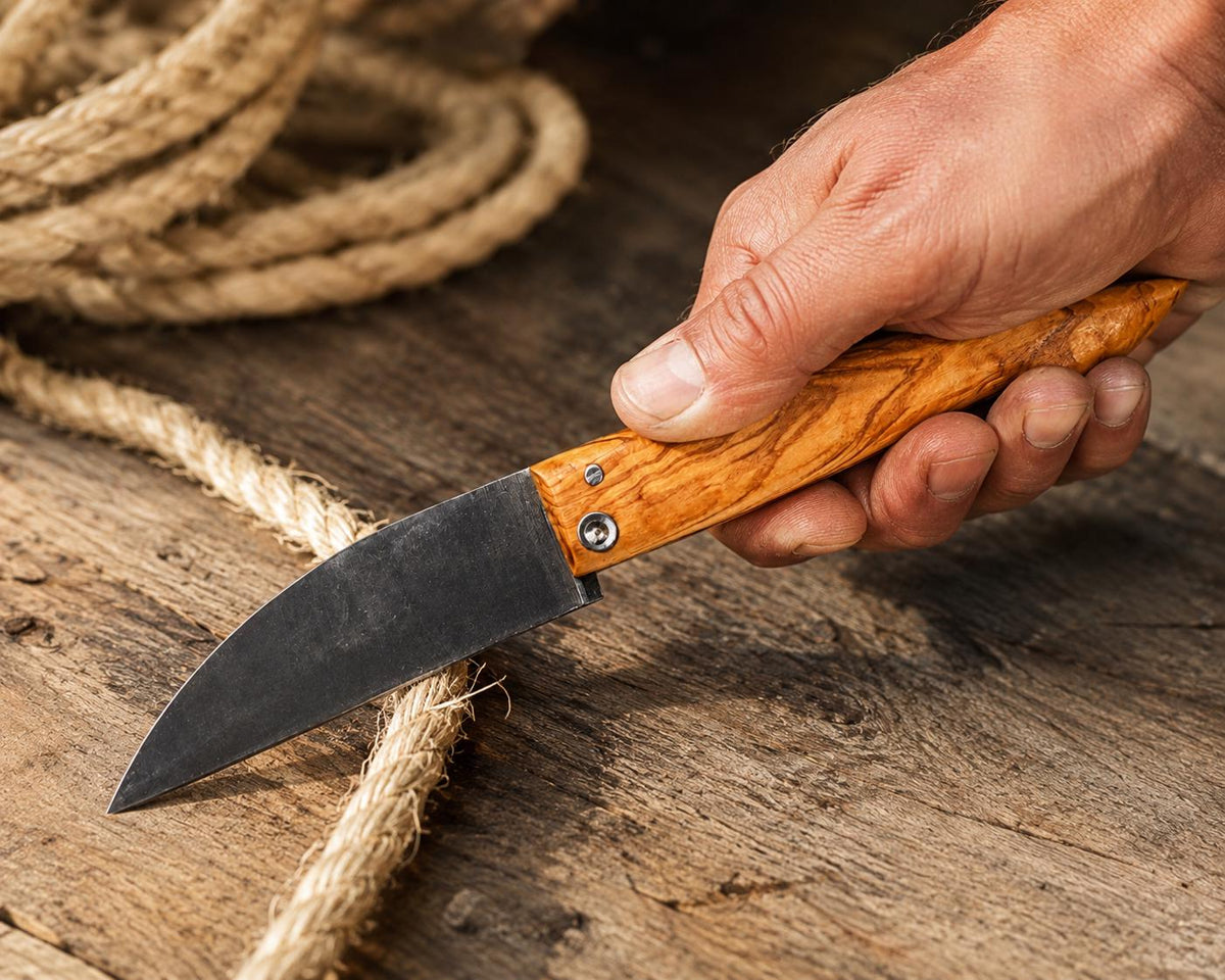 Handmade Folding Pocket Knife, Olive Wood Handle, Stainless Steel Blade, Gift for Him