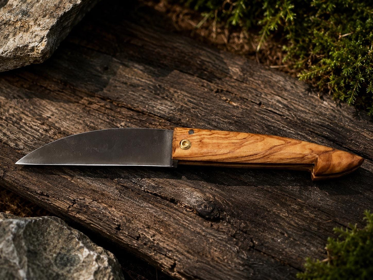 Handmade Folding Pocket Knife, Olive Wood Handle, Stainless Steel Blade, Gift for Him