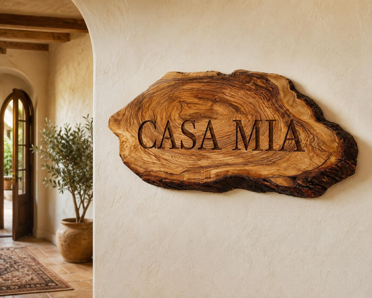 Personalized Olive Wood House Sign, Custom Finca Name Plaque, Rustic Villa Sign