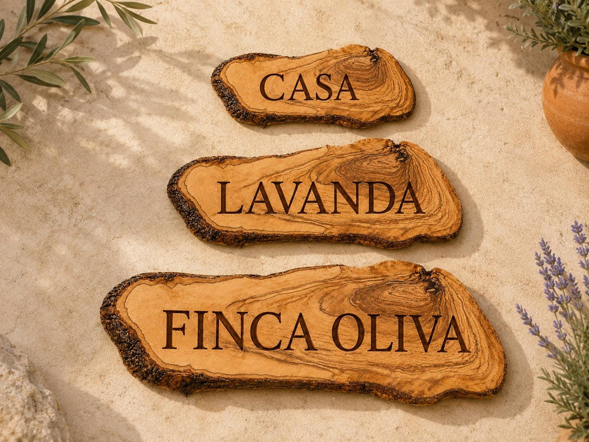Personalized Olive Wood House Sign, Custom Finca Name Plaque, Rustic Villa Sign