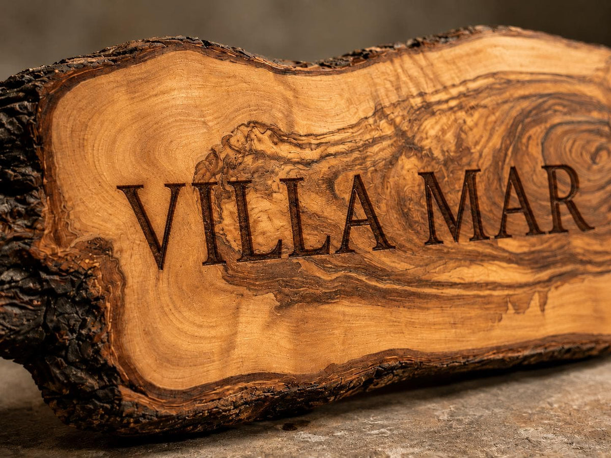 Personalized Olive Wood House Sign, Custom Finca Name Plaque, Rustic Villa Sign