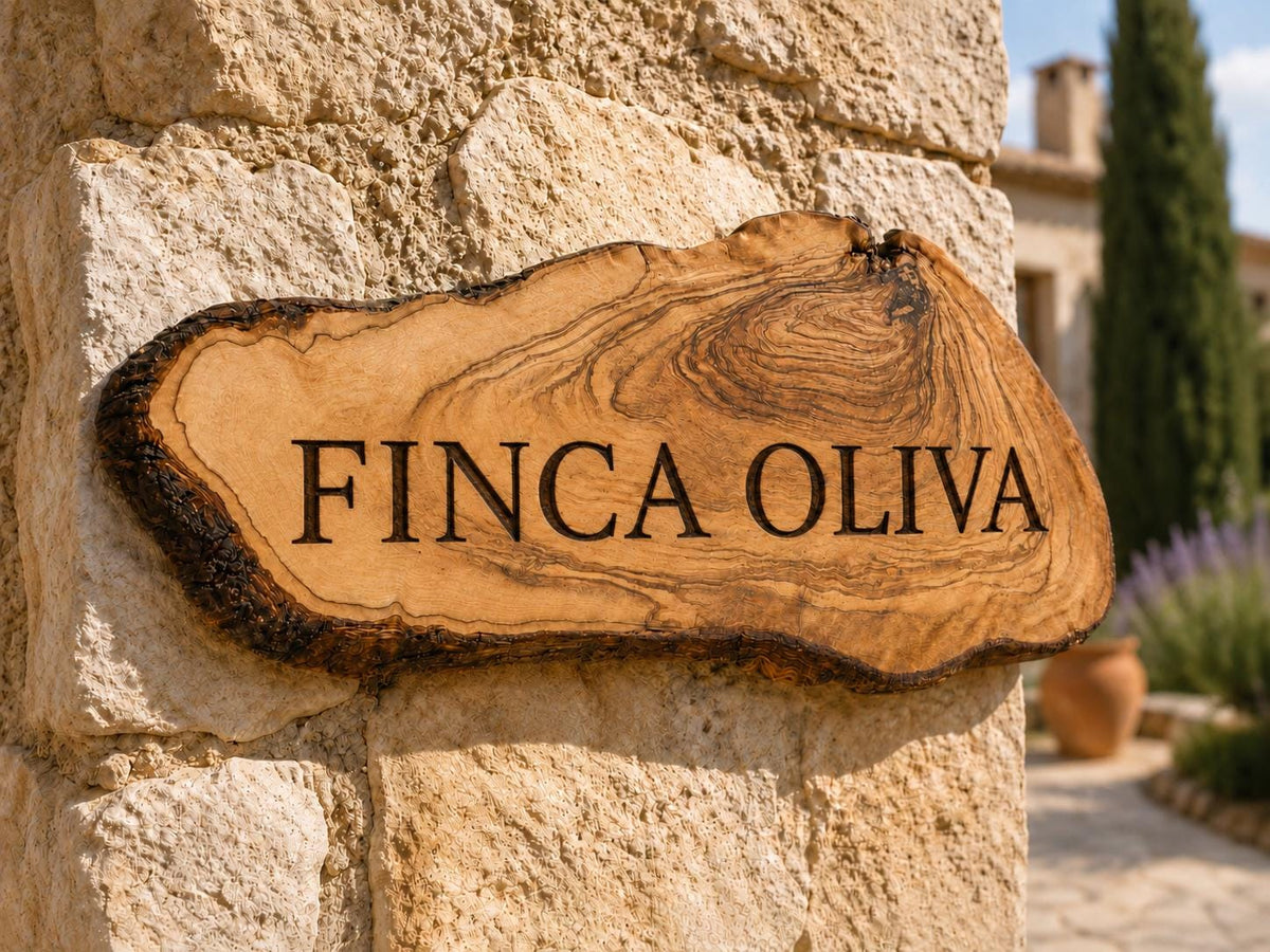 Personalized Olive Wood House Sign, Custom Finca Name Plaque, Rustic Villa Sign
