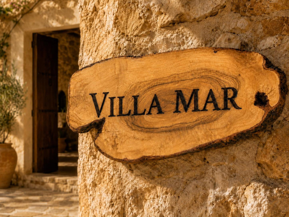 Personalized Olive Wood House Sign, Custom Finca Name Plaque, Rustic Villa Sign