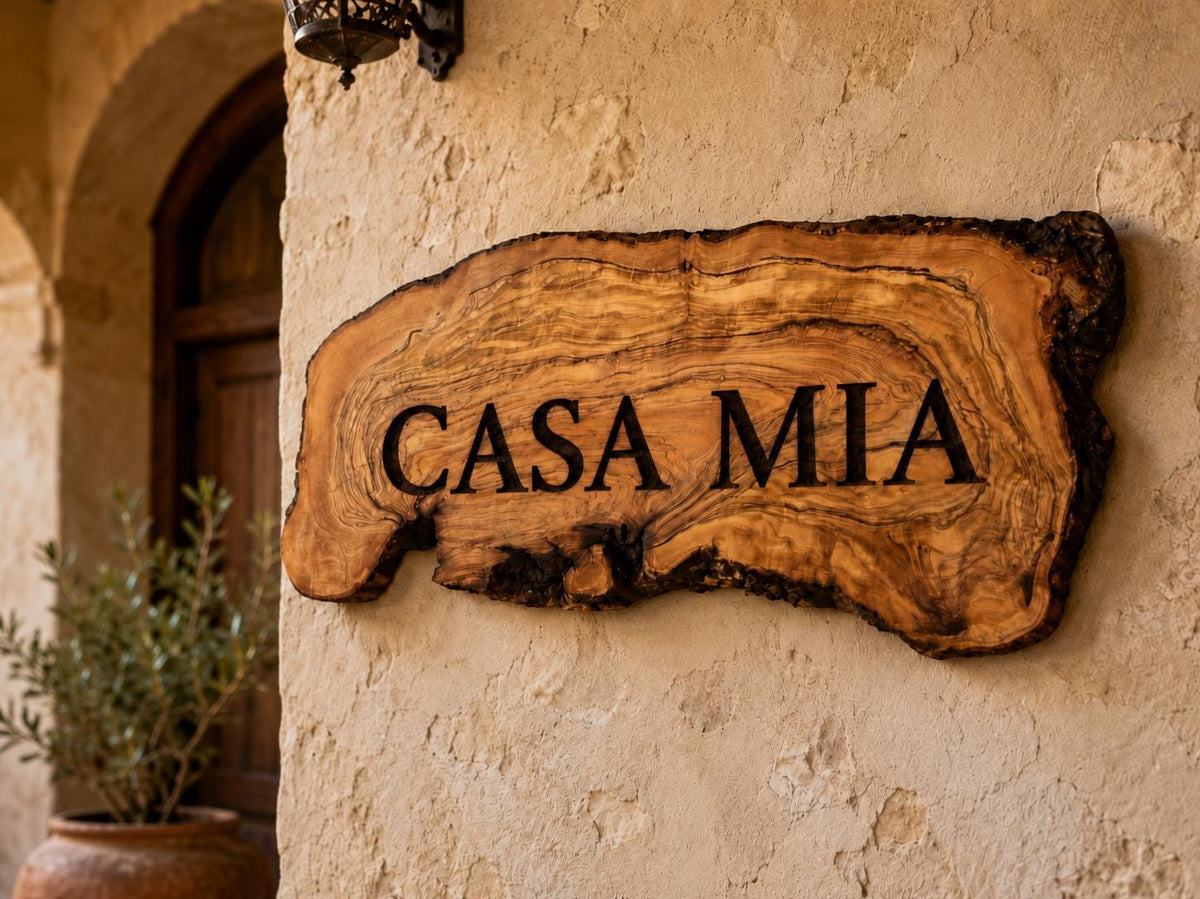 Personalized Olive Wood House Sign, Custom Finca Name Plaque, Rustic Villa Sign
