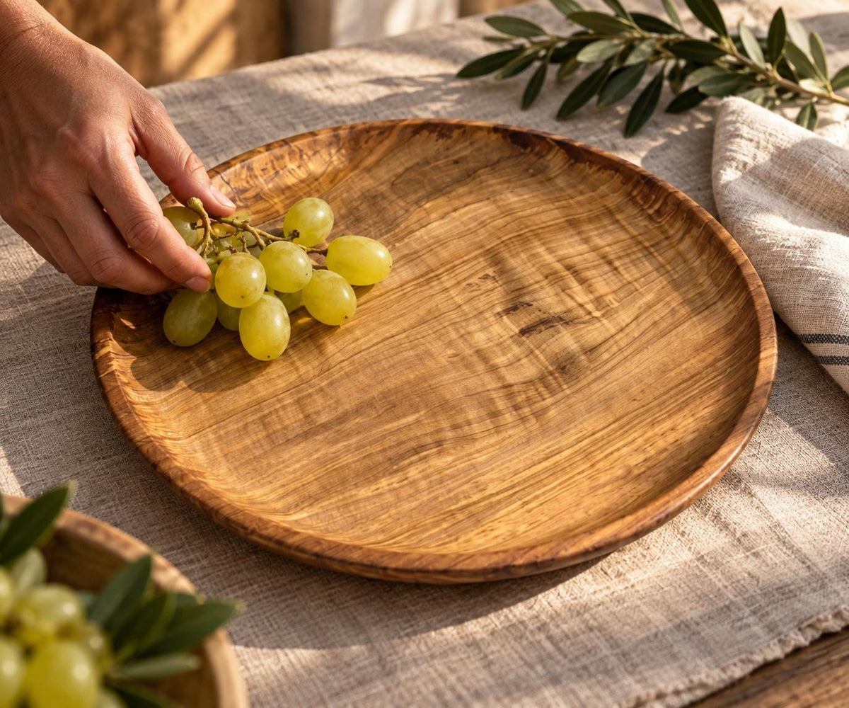 Rustic Olive Wood Plate, Handmade Serving Platter, Natural Appetizer Plate, Large Wooden Dinner Plate