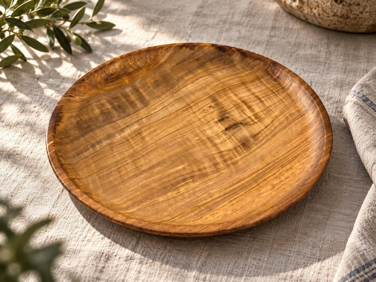Rustic Olive Wood Plate, Handmade Serving Platter, Natural Appetizer Plate, Large Wooden Dinner Plate