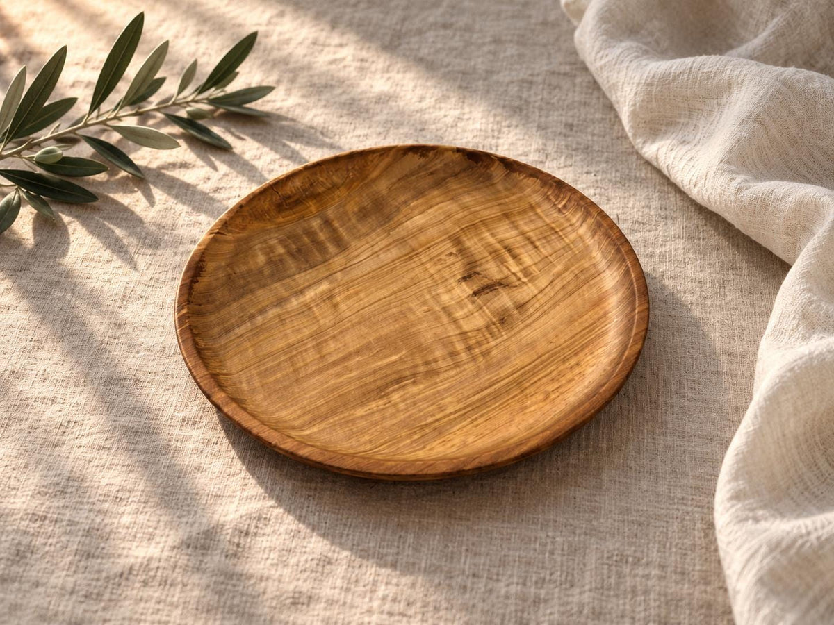Rustic Olive Wood Plate, Handmade Serving Platter, Natural Appetizer Plate, Large Wooden Dinner Plate