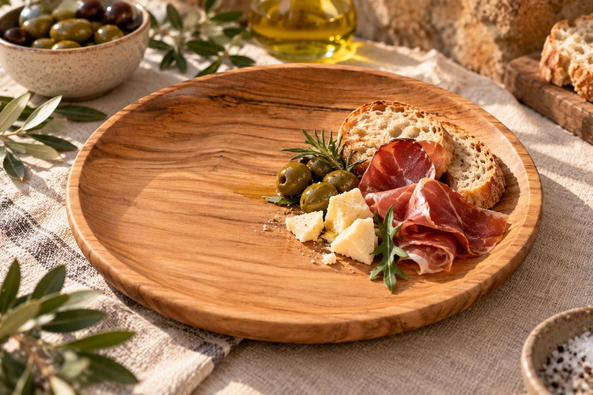 Rustic Olive Wood Plate, Handmade Serving Platter, Natural Appetizer Plate, Large Wooden Dinner Plate