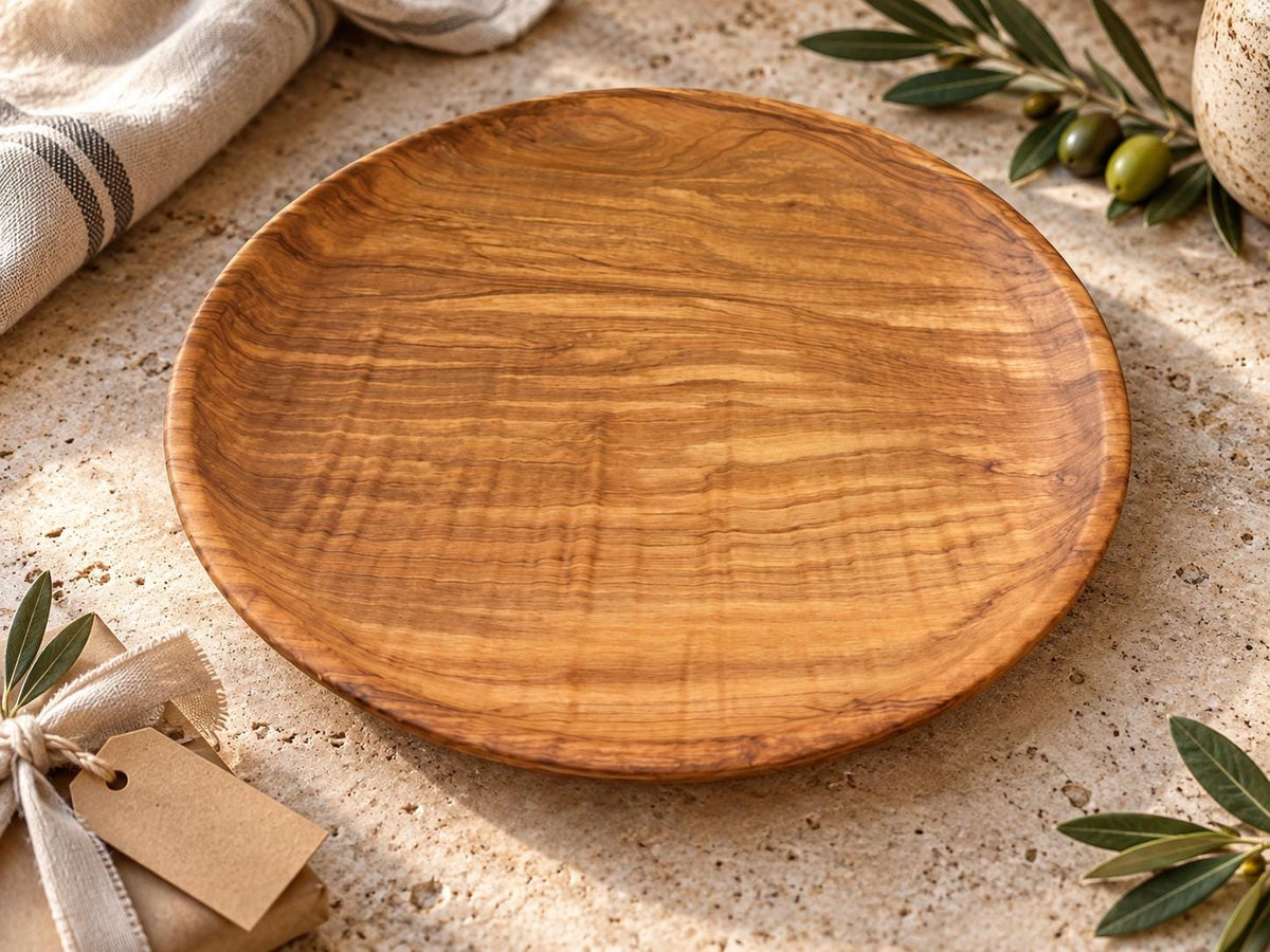 Rustic Olive Wood Plate, Handmade Serving Platter, Natural Appetizer Plate, Large Wooden Dinner Plate