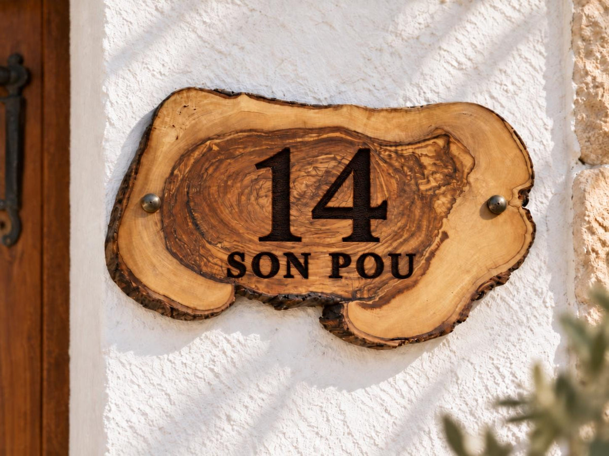 Personalized Olive Wood Address Sign, Custom House Number Plaque, Family Name Sign
