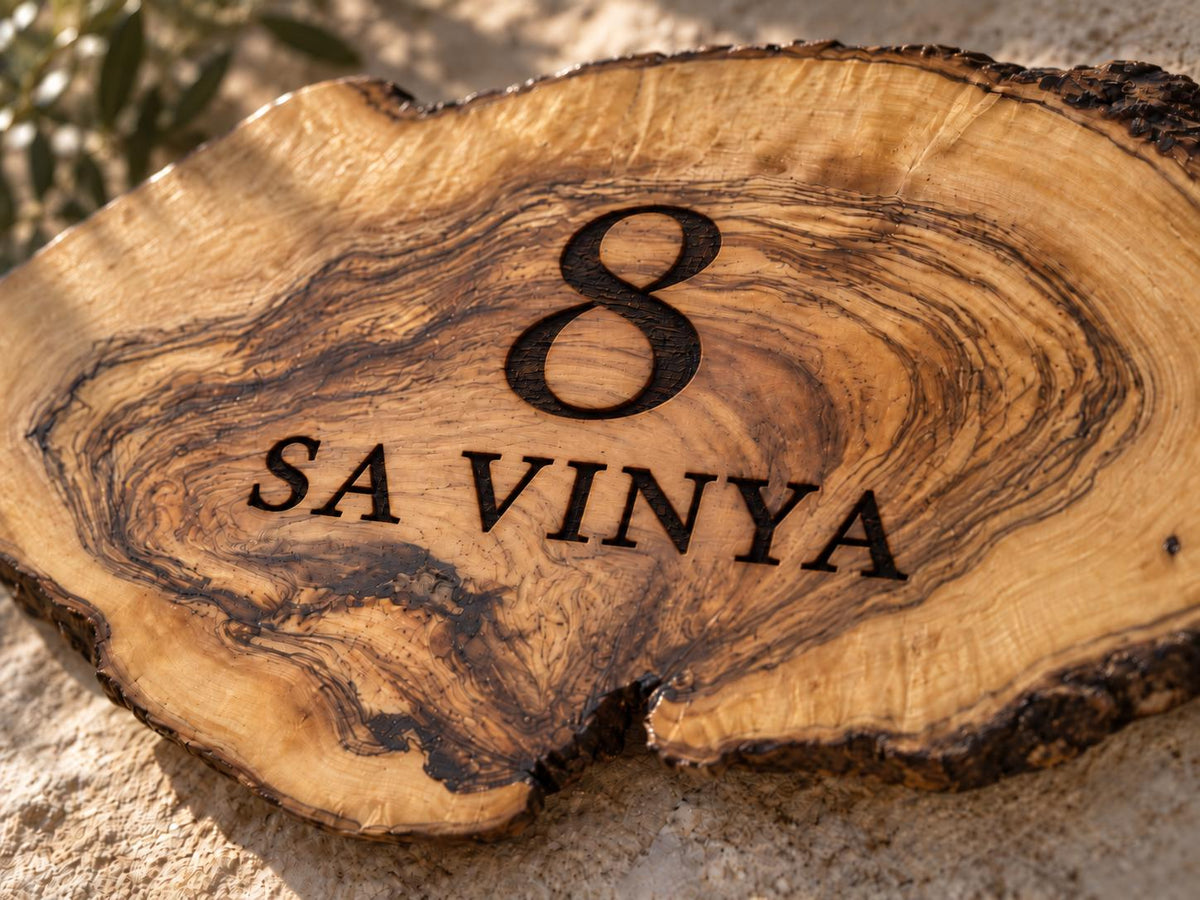 Personalized Olive Wood Address Sign, Custom House Number Plaque, Family Name Sign