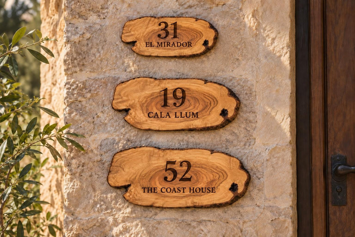 Personalized Olive Wood Address Sign, Custom House Number Plaque, Family Name Sign
