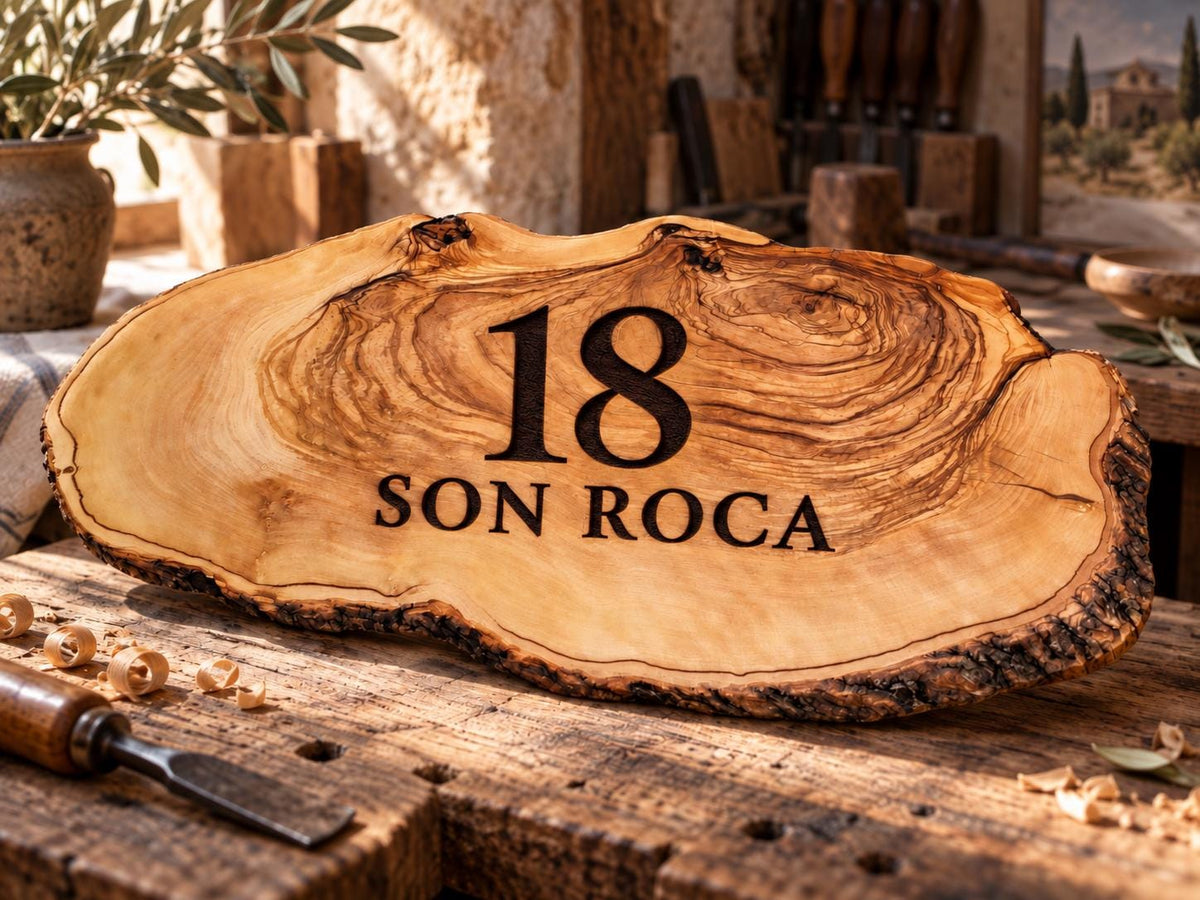 Personalized Olive Wood Address Sign, Custom House Number Plaque, Family Name Sign