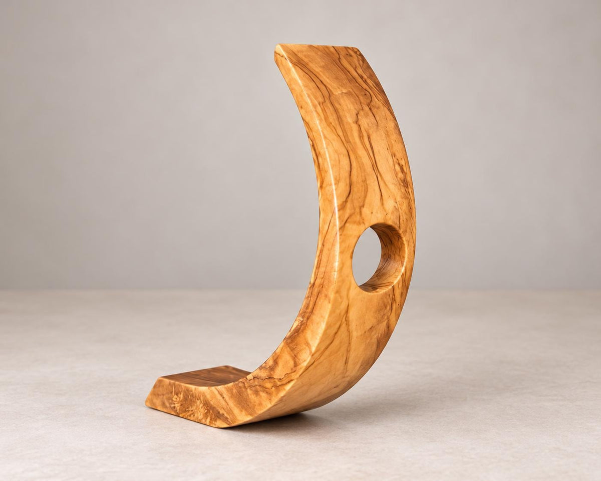 Olive Wood Wine Bottle Holder, Handmade Balancing Tabletop Stand
