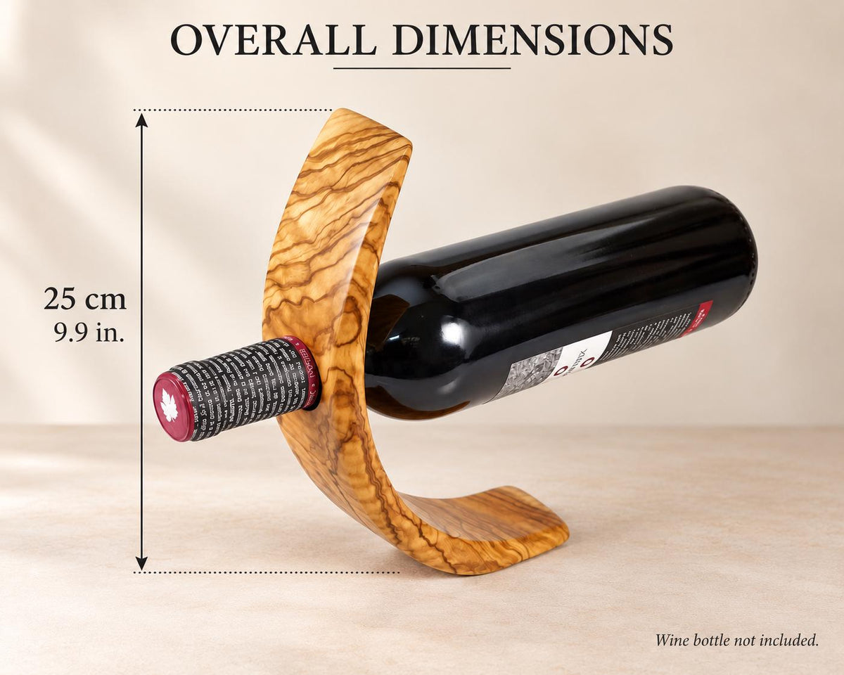 Olive Wood Wine Bottle Holder, Handmade Balancing Tabletop Stand