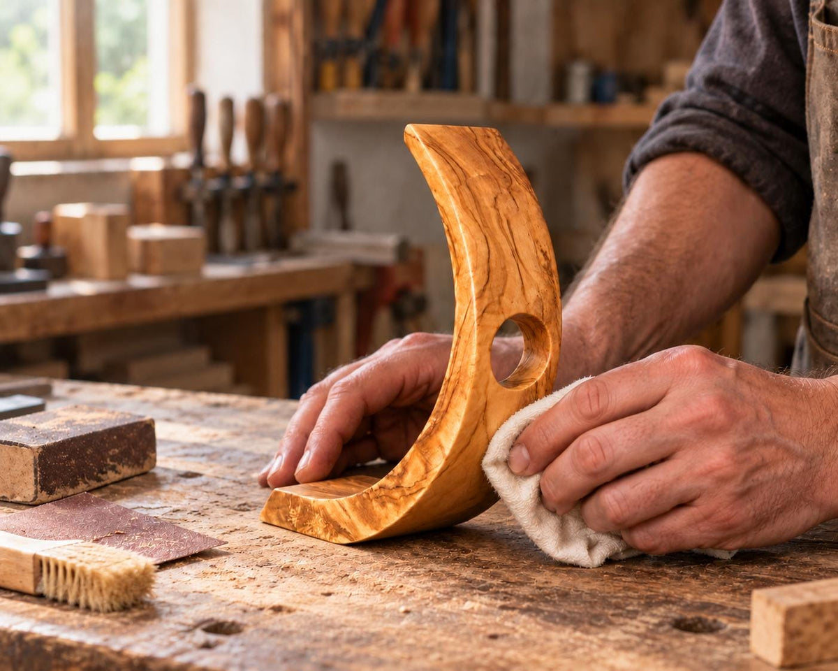 Olive Wood Wine Bottle Holder, Handmade Balancing Tabletop Stand