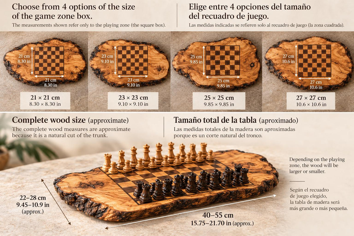 Handmade Olive Wood Chess Set, Rustic Live Edge Chess Board, Premium Wooden Board Game, Gift for Him