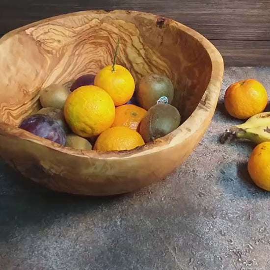 Rustic Olive Wood Salad Bowl, Handmade Live Edge Fruit Bowl