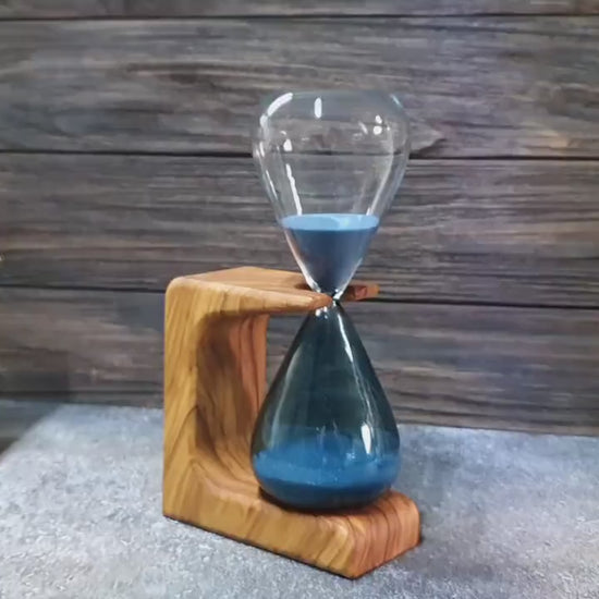 Olive Wood Hourglass: 15 Min Sand Timer, Customizable