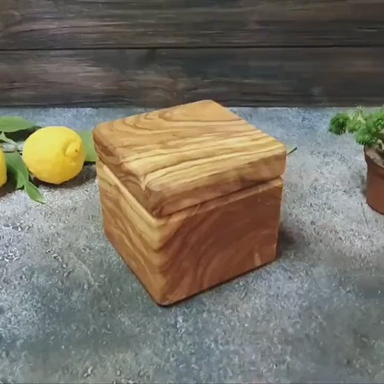 Custom Olive Wood Salt Cellar: Magnetic Lid & Spoon