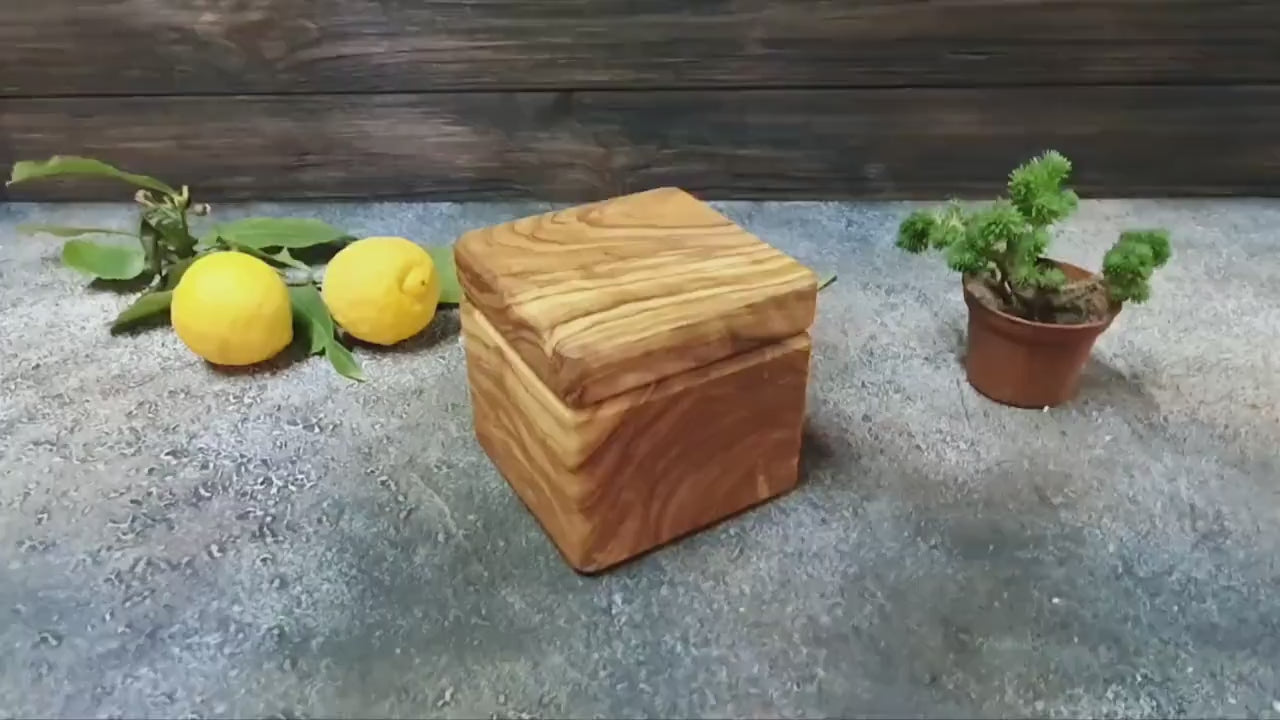 Custom Olive Wood Salt Cellar: Magnetic Lid & Spoon
