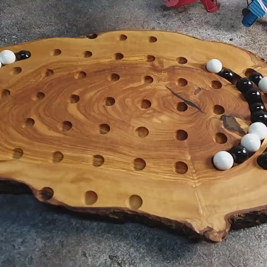 Marble Solitaire Game Board With 36 Glass Balls Handmade Olive Wood customizable, Vintage Classic Solitaire Board Game, Classic Board Game