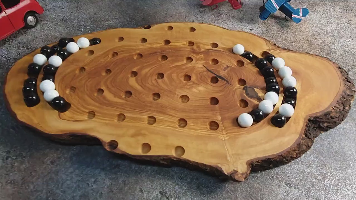 Marble Solitaire Game Board With 36 Glass Balls Handmade Olive Wood customizable, Vintage Classic Solitaire Board Game, Classic Board Game