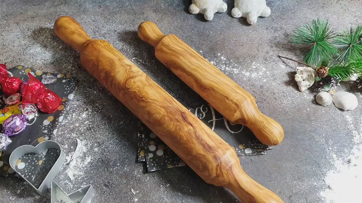 Handcrafted Olive Wood Rolling Pin Set, Traditional Kitchen Decor